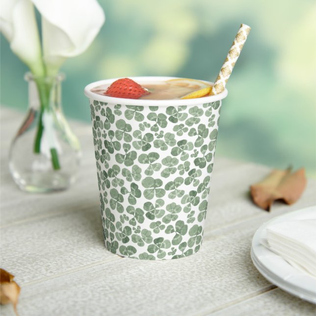 Watercolor Shamrock Clover Patterned Paper Cups (Insitu)