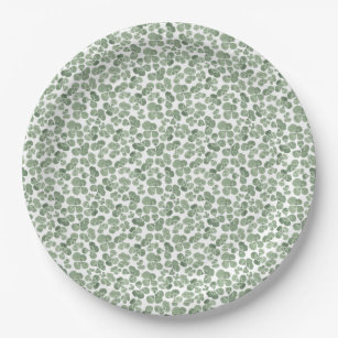 Watercolor Shamrock Clover Patterned Paper Plates
