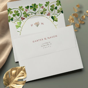 Watercolor Shamrock & Hearts Wedding Envelope