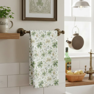 Watercolor Shamrock Kitchen Towel   Irish Clover C