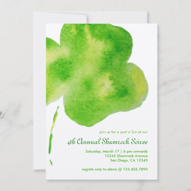 Watercolor Shamrock Party Invitation (Front)