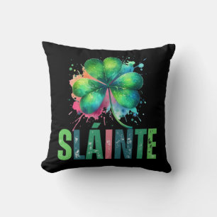 Watercolor Shamrock - Sláinte - St Patrick Day Throw Pillow