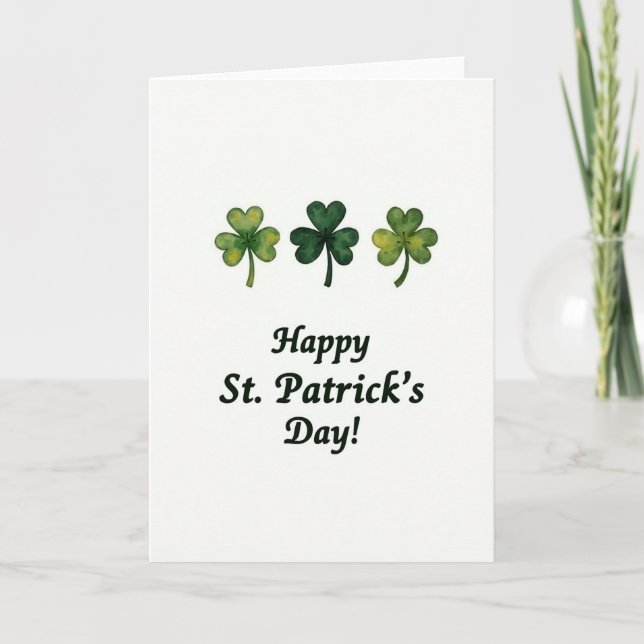 Watercolor Shamrock St Patricks Card (Front)