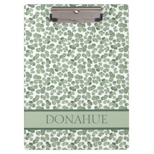 Watercolor Shamrock St Patricks Clover Patterned Clipboard