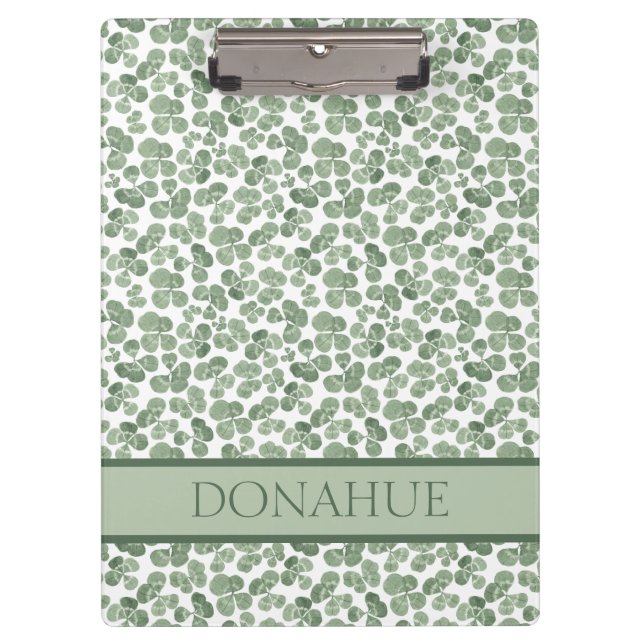Watercolor Shamrock St. Patrick's Clover Patterned Clipboard (Front)