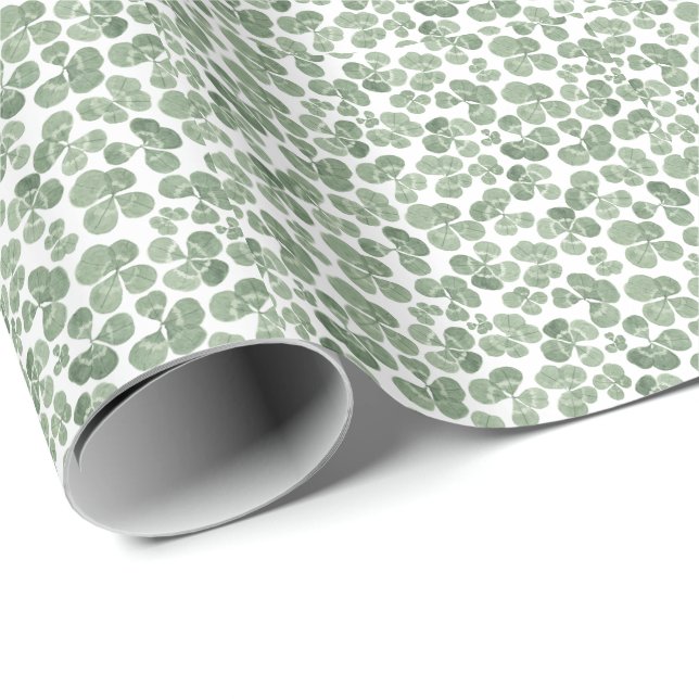 Watercolor Shamrock St. Patrick's Clover Patterned Wrapping Paper (Roll Corner)