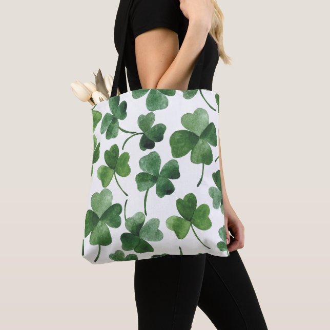 Watercolor Shamrock Tote Bag (Close Up)