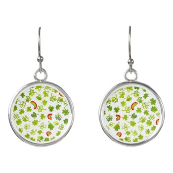Watercolor Shamrocks And Rainbows Earrings by ShoshannahScribbles at Zazzle