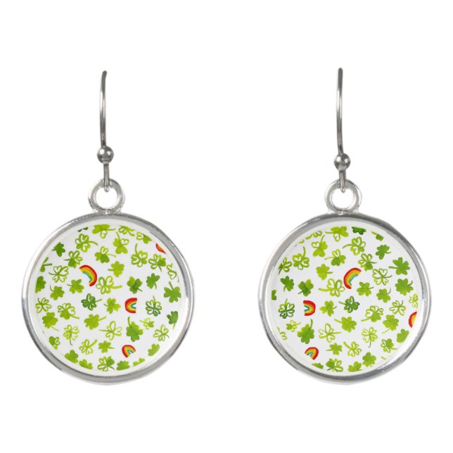 Watercolor shamrocks and rainbows earrings (Front)