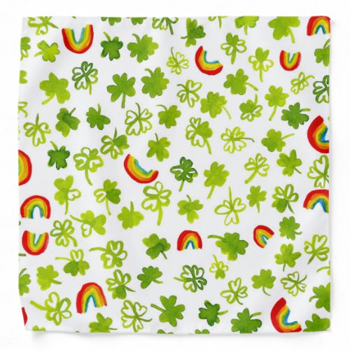 Watercolor Shamrocks and Rainbows irish Bandana