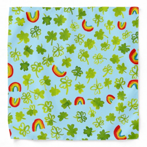 Watercolor Shamrocks  Rainbows Irish St Pattys  Bandana