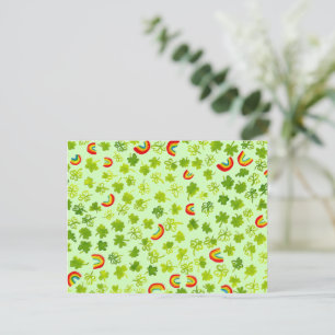 Watercolor Shamrocks & Rainbows Irish St Patty's Postcard