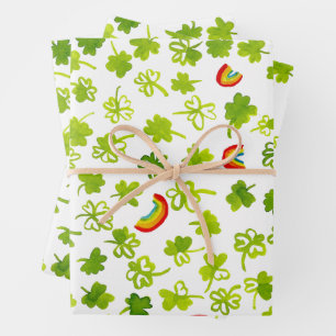 Watercolor Shamrocks & Rainbows St Patricks Day  Wrapping Paper Sheets