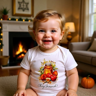 Watercolor Shanah Tovah with honey jar Baby Bodysuit
