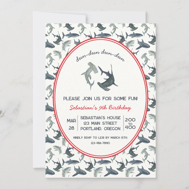 Watercolor Shark Birthday Party Invitation - Ocean (Front)