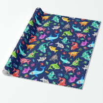 Watercolor Shark Family Adorable Ocean Wrapping Paper