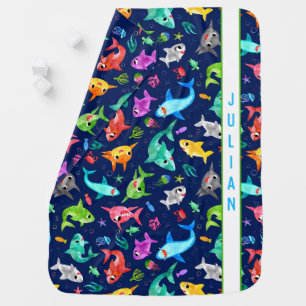 Watercolor Shark Family Adorable Personalized Baby Blanket