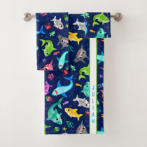Watercolor Shark Family Adorable Personalized Bath Towel Set