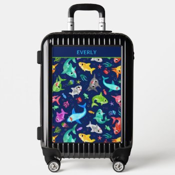 Watercolor Shark Family Adorable Personalized Luggage by LilPartyPlanners at Zazzle
