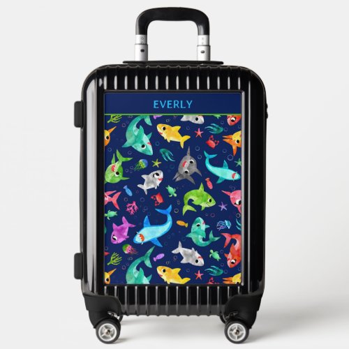 Watercolor Shark Family Adorable Personalized Luggage