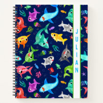 Watercolor Shark Family Adorable Personalized Notebook