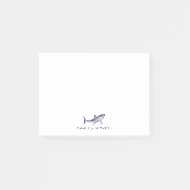 Watercolor Shark Personalized Post It Notes (Front)
