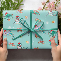 Watercolor Shark Reef Christmas Sea Life Dolphin Wrapping Paper
