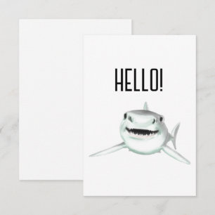 watercolor shark smiling gray green ocean animal card