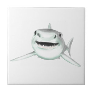 watercolor shark smiling gray green ocean animal  ceramic tile