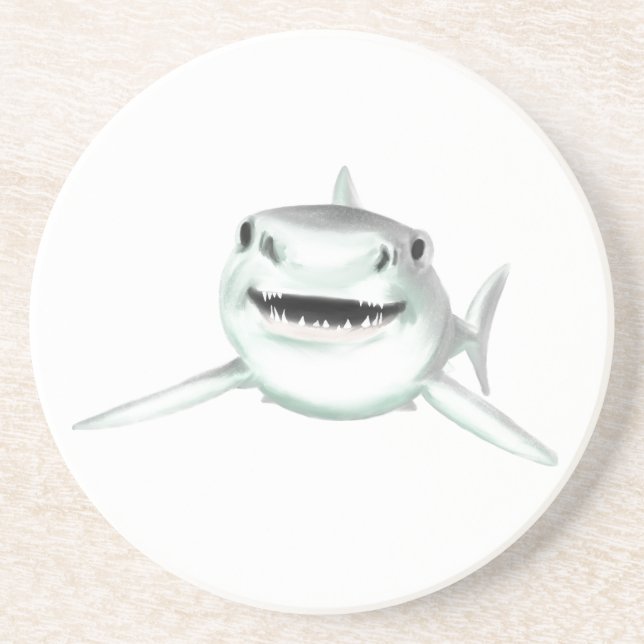 watercolor shark smiling gray green ocean animal  coaster (Front)