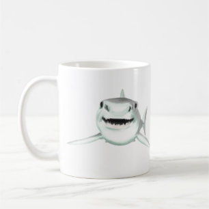 watercolor shark smiling gray green ocean animal  coffee mug