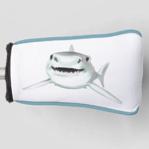 watercolor shark smiling gray green ocean animal golf head cover