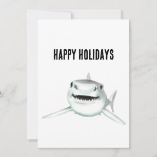watercolor shark smiling gray green ocean animal holiday card