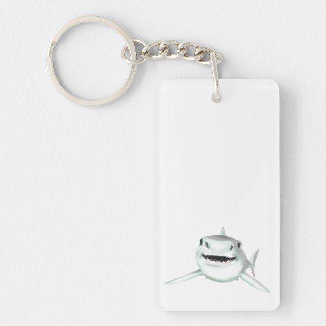 watercolor shark smiling gray green ocean animal  keychain (Front)
