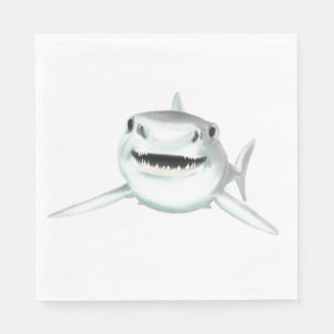 watercolor shark smiling gray green ocean animal napkins