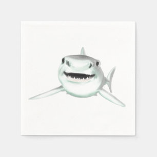 watercolor shark smiling gray green ocean animal napkins