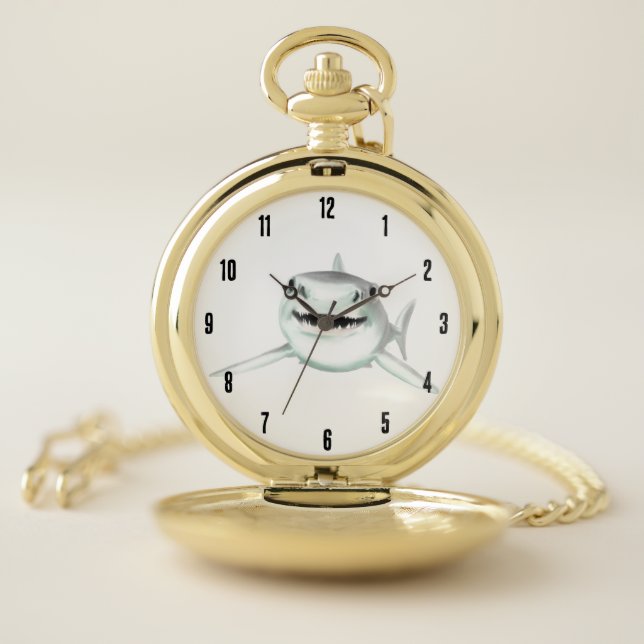 watercolor shark smiling gray green ocean animal  pocket watch (Inside)