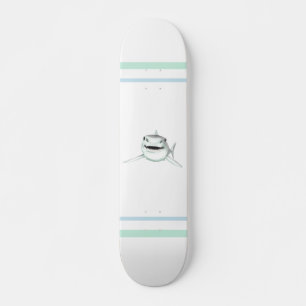 watercolor shark smiling gray green ocean animal skateboard