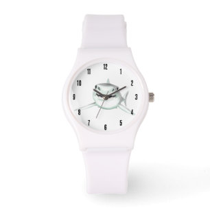 watercolor shark smiling gray green ocean animal watch