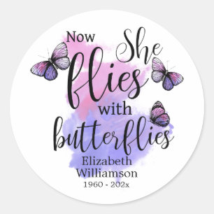 Watercolor She Flies With Butterflies Memorial Classic Round Sticker
