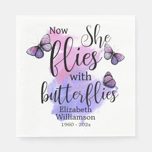 Watercolor She Flies With Butterflies Memorial Napkins