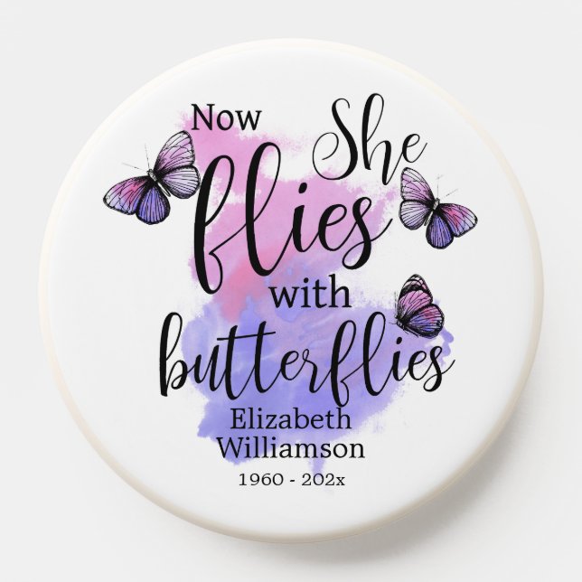 Watercolor She Flies With Butterflies Memorial PopSocket (Popsocket)