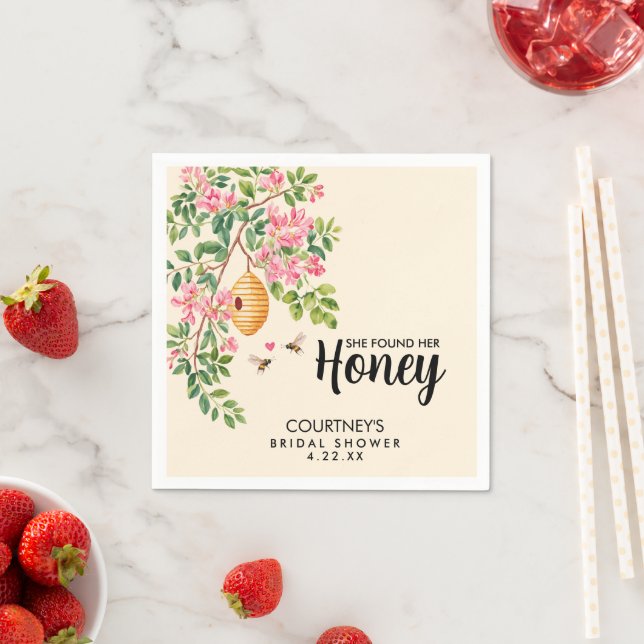 Watercolor She Found Her Honey Bridal Shower  Napkins (Insitu)