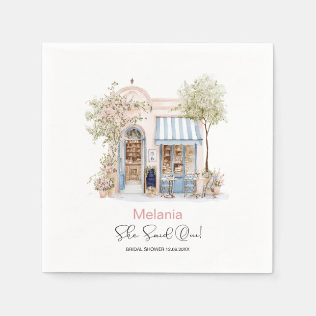   Watercolor She Said Oui  bridal shower Napkins (Front)