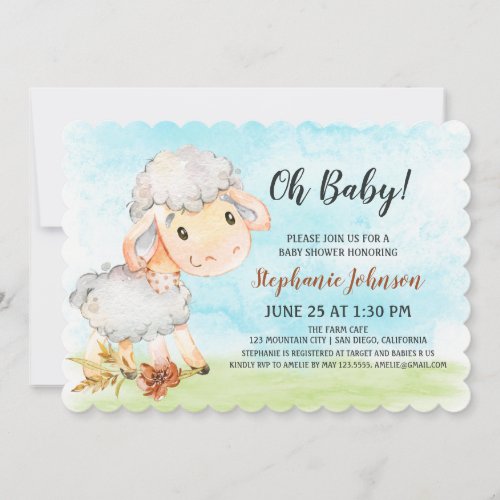 Watercolor Sheep Baby Shower Farm Invitation