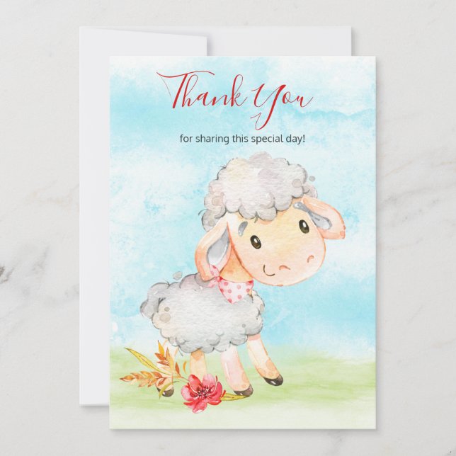 Watercolor Sheep Farm Thank You Card (Front)