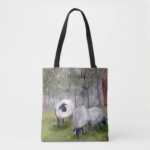 Watercolor Sheep Personalized Tote Bag