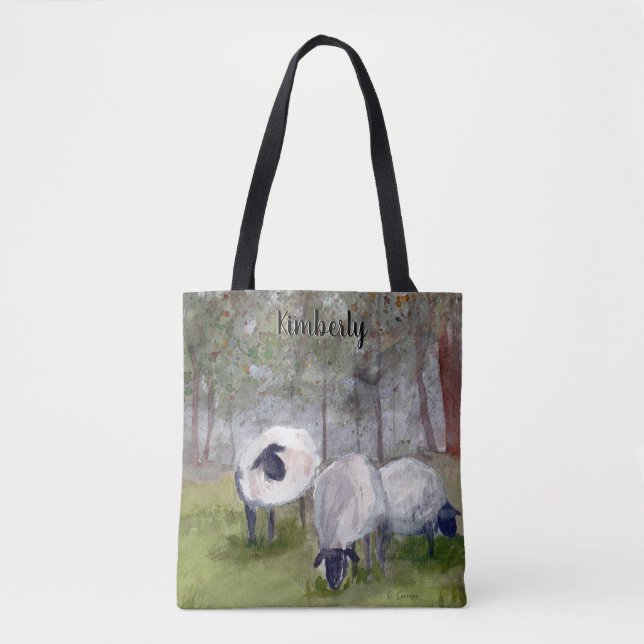 Watercolor Sheep Personalized Tote Bag (Front)