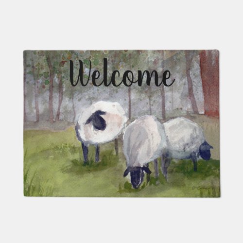 Watercolor Sheep Welcome Doormat