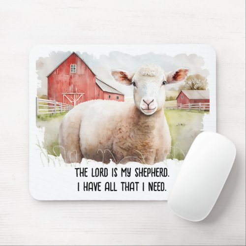 Watercolor Sheep with Religious Quote Mouse Pad